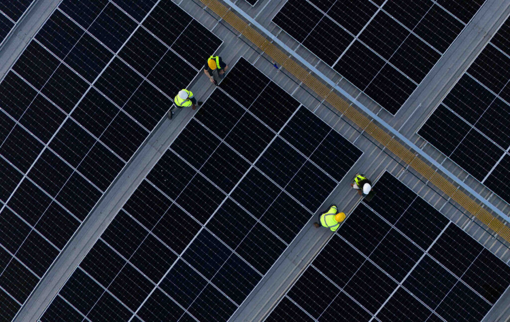 Aerial view of solar collectors