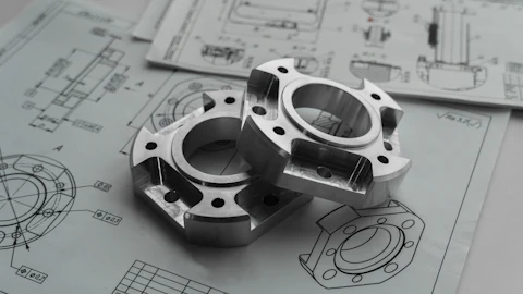 Machined parts on engineering drawings