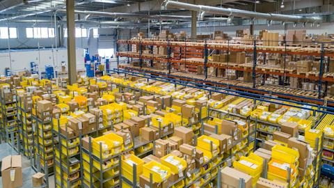 Warehouse with racked inventory ready for dispatch