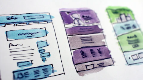 Hand-drawn website wireframes