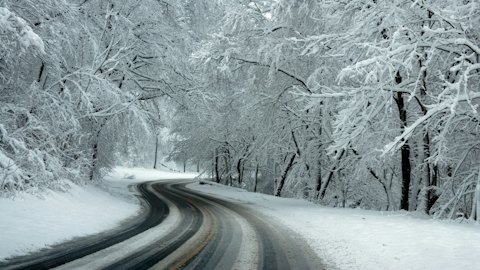 Icy road after heavy snowfall